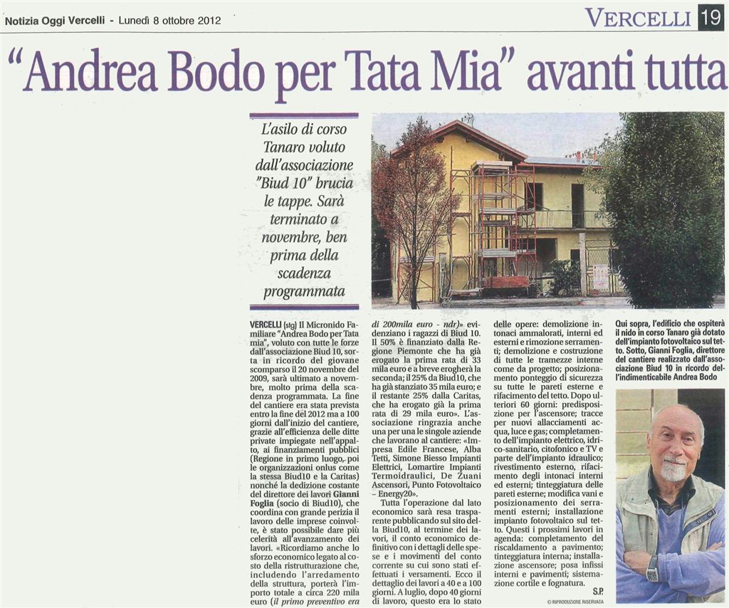 2012 - Micronido familiare "Andrea Bodo" per Tata Mia